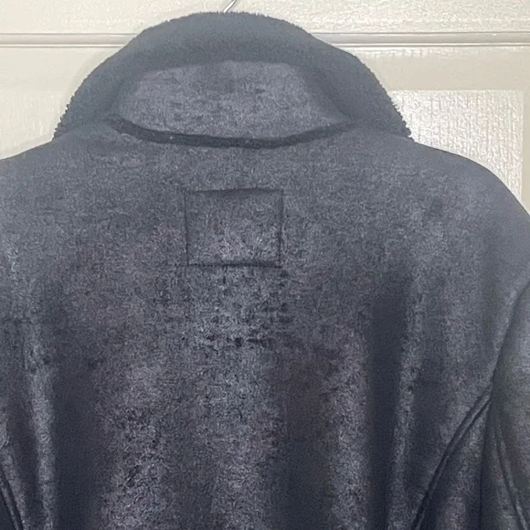American Eagle Faux Suede Shearling Lined Distressed Moto Jacket, Bl, Sz XL - Picture 12 of 16
